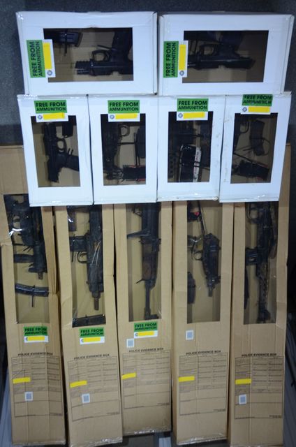 Firearms from the illicit stash of weapons which were seized by the NCA as part of a ruse by Irish national Thomas Kavanagh (NCA/PA)