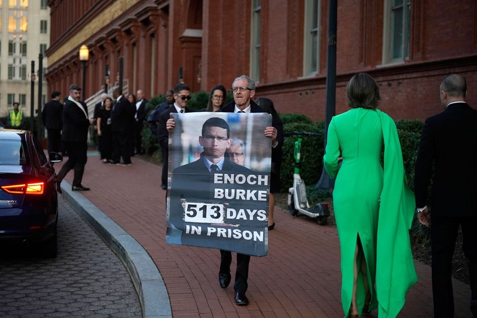 Members of Enoch Burke's family picket the Ireland funds dinner in Washington DC Niall Carson/PA Wire