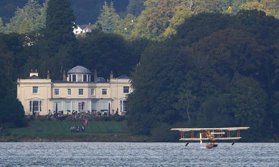 A replica of Waterbird, which made its first public flight on Cumbria’s Lake Windermere in September 2022 (Owen Humphreys/PA)