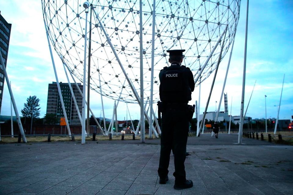 A PSNI officer at Broadway Roundabout in Belfast (Pic: Declan Roughan/ Press Eye)