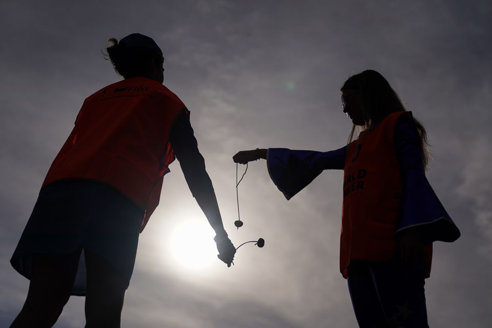 Competitors take part in the annual World Conker Championships at the Shuckburgh Arms in Southwick, Peterborough, on October 13 (Jacob King/PA)