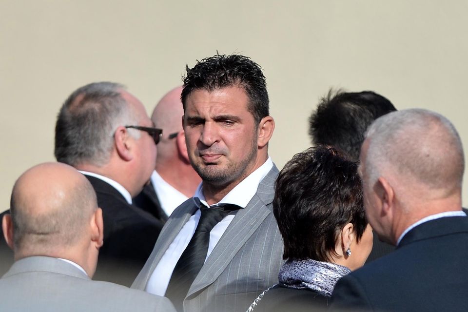 Andre Shoukri during the funeral of loyalist John Boreland who was shot dead outside his North Belfast. Pic Pacemaker