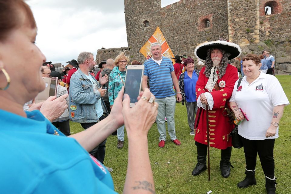 Press Eye - Belfast - Northern Ireland  - 13th July 2017 - 

Brian Dawson dressed as King William takes part in the re-enactment of the Siege of Carrickfergus Castle and the landing of King William at Castle Green, Carrickfergus. The event included re-enactment groups from across the Northern Oteland, all dressed in period costume followed by a Pageantry parade to meet King William upon his landing at Carrick Harbour.Ê

Photo by Kelvin Boyes / Press Eye.