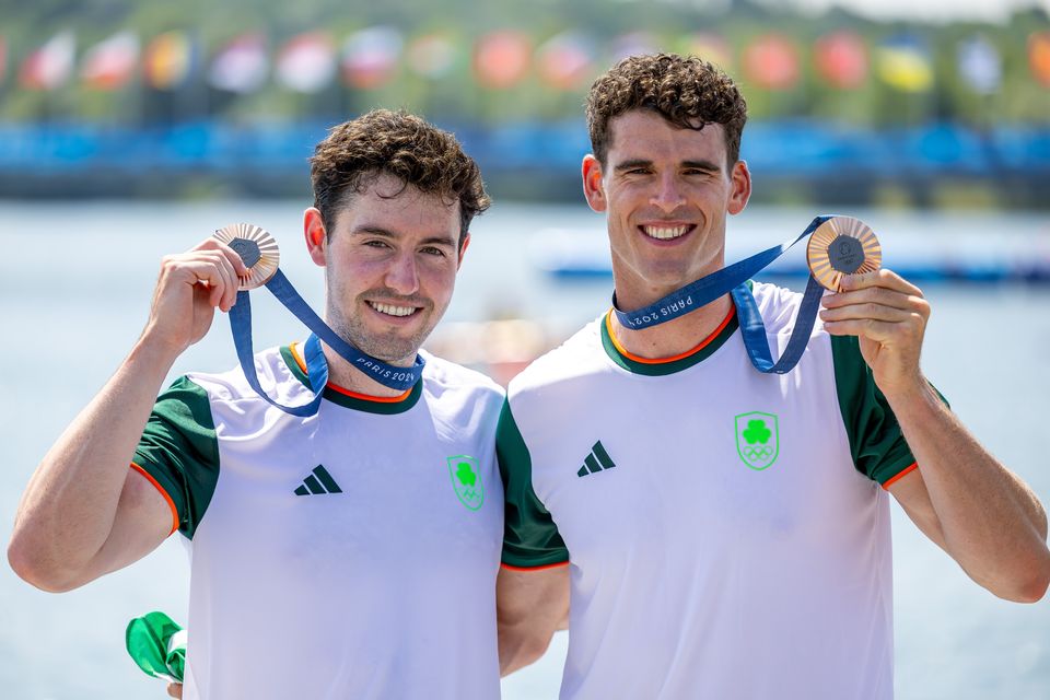 Ireland’s Daire Lynch and Philip Doyle celebrate with their bronze medals