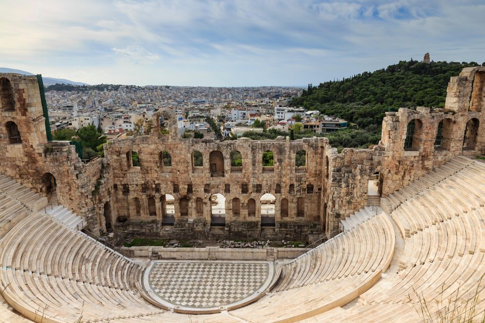 Theatre of Herod Atticus below the Acropolis with the Hill of Philippapos and city view in Athens, Greece (Alamy/PA)