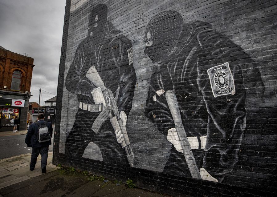 An Ulster Volunteer Force mural in support of the loyalist paramilitary group on the wall of a property in the Lower Newtownards Road in east Belfast (Liam McBurney/PA)