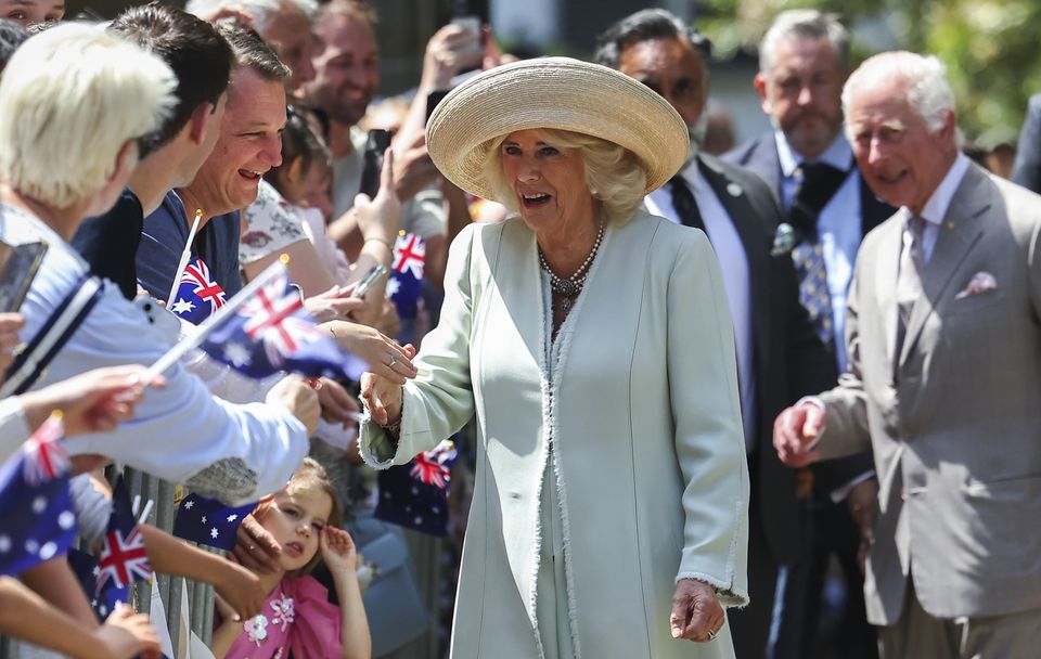 Queen Camilla speaks to wellwishers outside the church (Toby Mellville/PA)