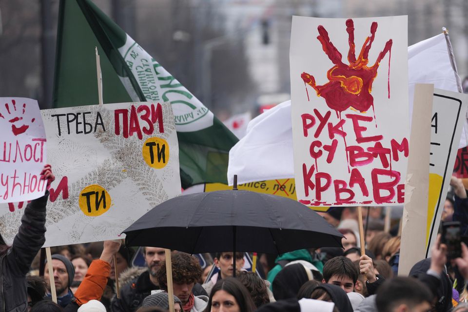 Protesters have blocked traffic daily in Serbia to protest the deaths of 15 people killed in the collapse of a train station canopy (Darko Vojinovic/AP)