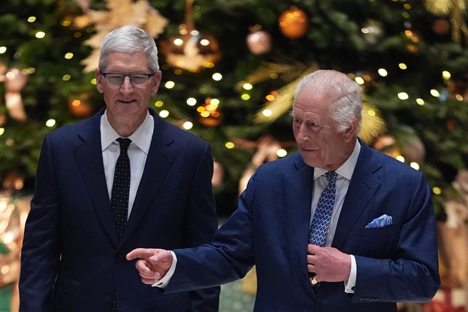 Tim Cook, left, gave Charles a guided tour of Apple’s UK headquarters at Battersea Power Station