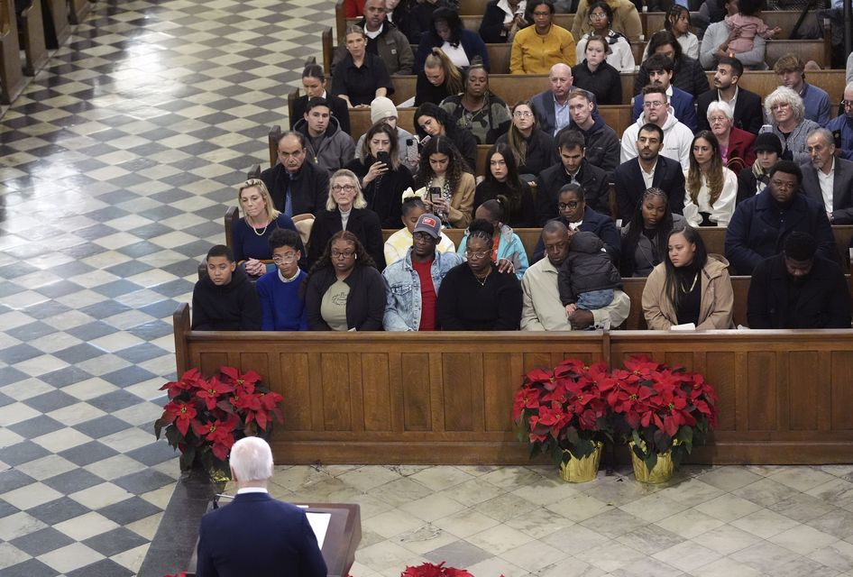 President Joe Biden speaks during an interfaith prayer service for the victims of the deadly New Year truck attack, at St Louis Cathedral (Stephanie Scarbrough/AP)