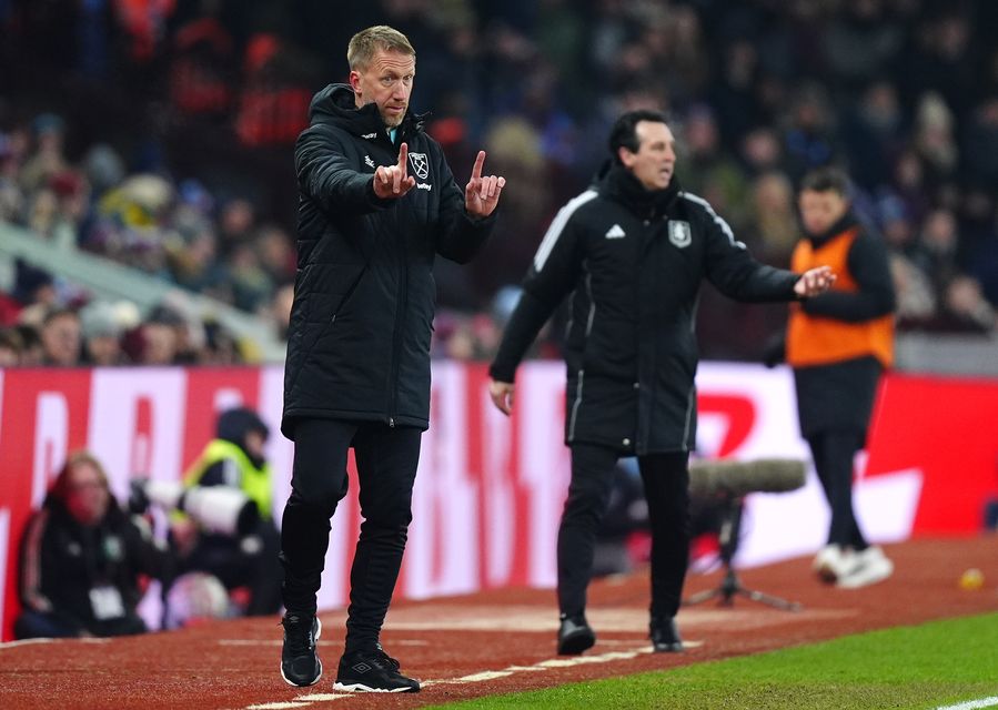 Aston Villa manager Unai Emery (right) got the better of new West Ham boss Graham Potter (Mike Egerton/PA)