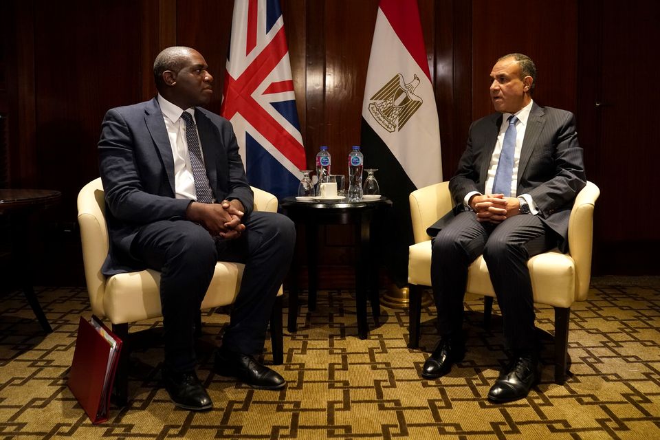 Foreign Secretary David Lammy with Egyptian foreign minister Badr Abdelatty ahead of a bilateral in Cairo, Egypt (Stefan Rousseau/PA)