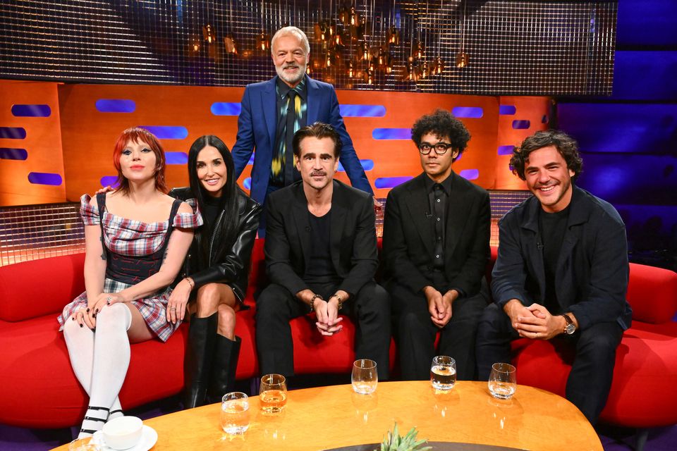 Lady Gaga, Demi Moore, Colin Farrell, Richard Ayoade, Jack Savoretti and host Graham Norton (Matt Crossick/PA)