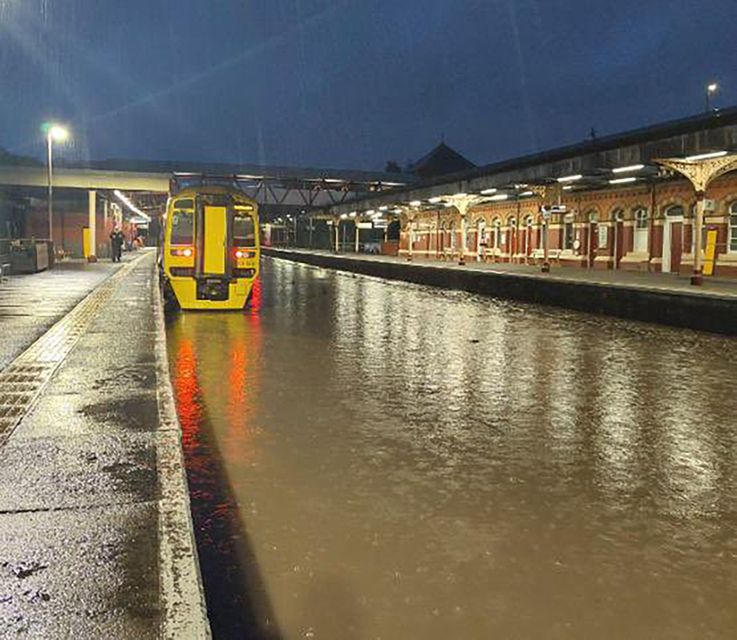 Flooding at Wellington station in Shropshire (Network Rail/PA)