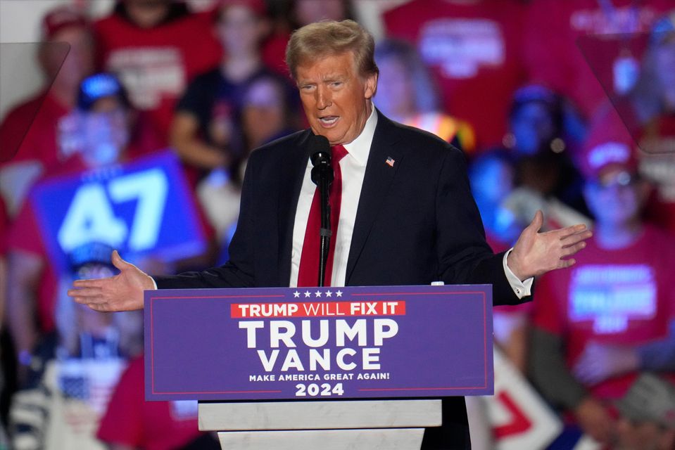 Republican presidential nominee former President Donald Trump speaks at a campaign rally at Macomb Community College (Paul Sancya/AP)