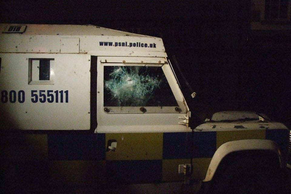 Aftermath of riots in Carrickfergus. Photograph by Mark Winter