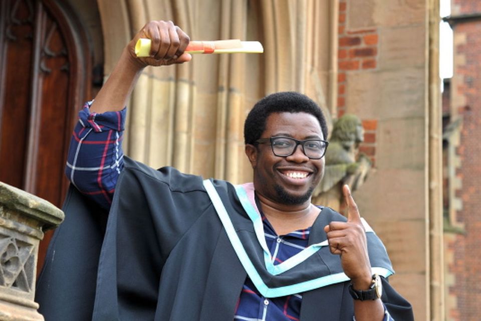Franklin Anekwe from Nigeria who is graduating in Business Economics. During his studies Frankiln won the Shaw Memorial Prize award for the Best Performing Level 2 student in Business Economics, he now intends to start an International MBA at Queen's.