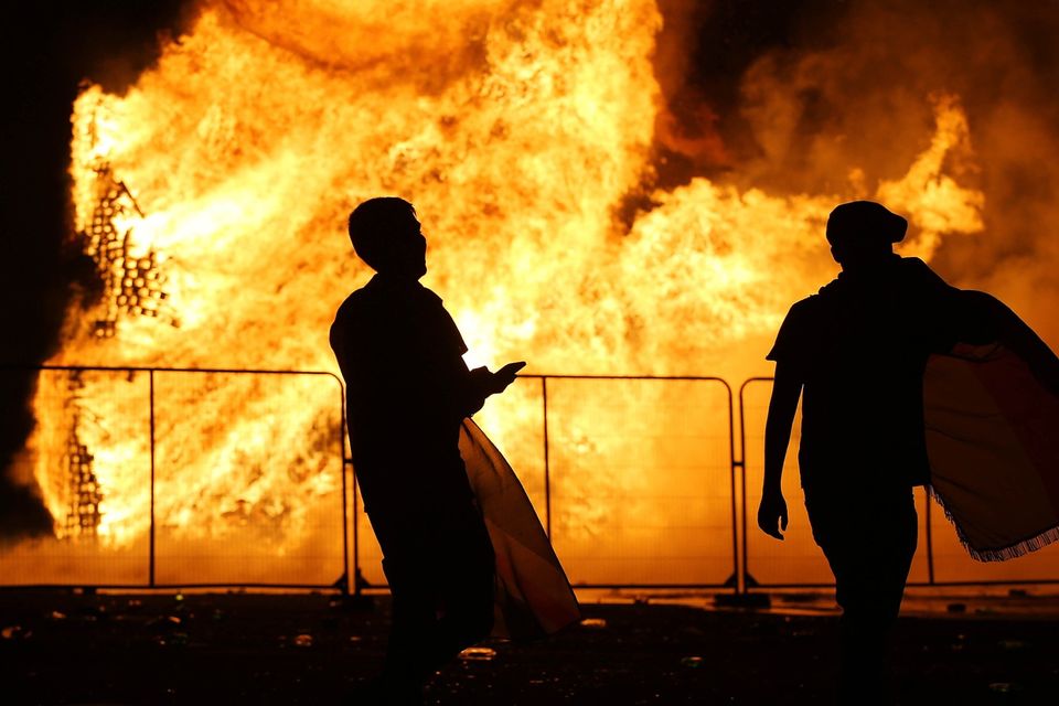 Press Eye - Belfast - Northern Ireland - 11th July  2018 

General view of the Hope Street bonfire at Sandy Row in South Belfast.

It comes after the PSNI issued a notice informing the public that paramilitaries intend to orchestrate serious disorder against police officers on the Eleventh night.

Photo by Kelvin Boyes / Press Eye.