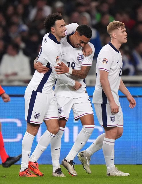 Hall (right) made his debut alongside scorer of England’s third goal, Curtis Jones (left) (Bradley Collyer/PA)