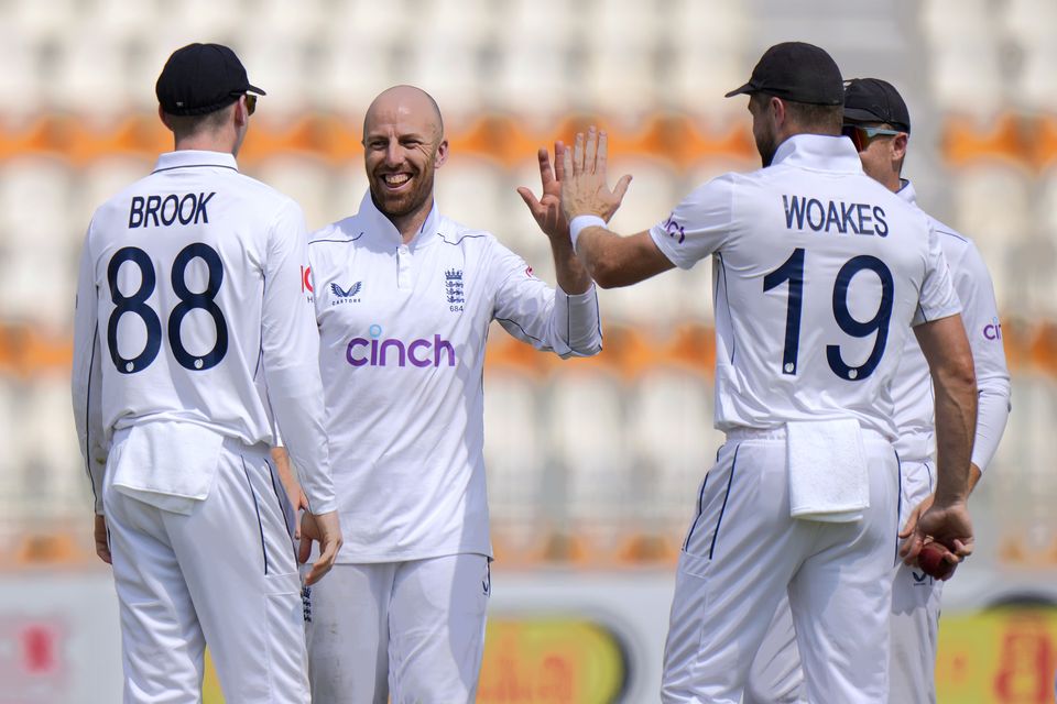 Jack Leach dismissed Mohammad Rizwan for a duck (Anjum Naveed/AP)