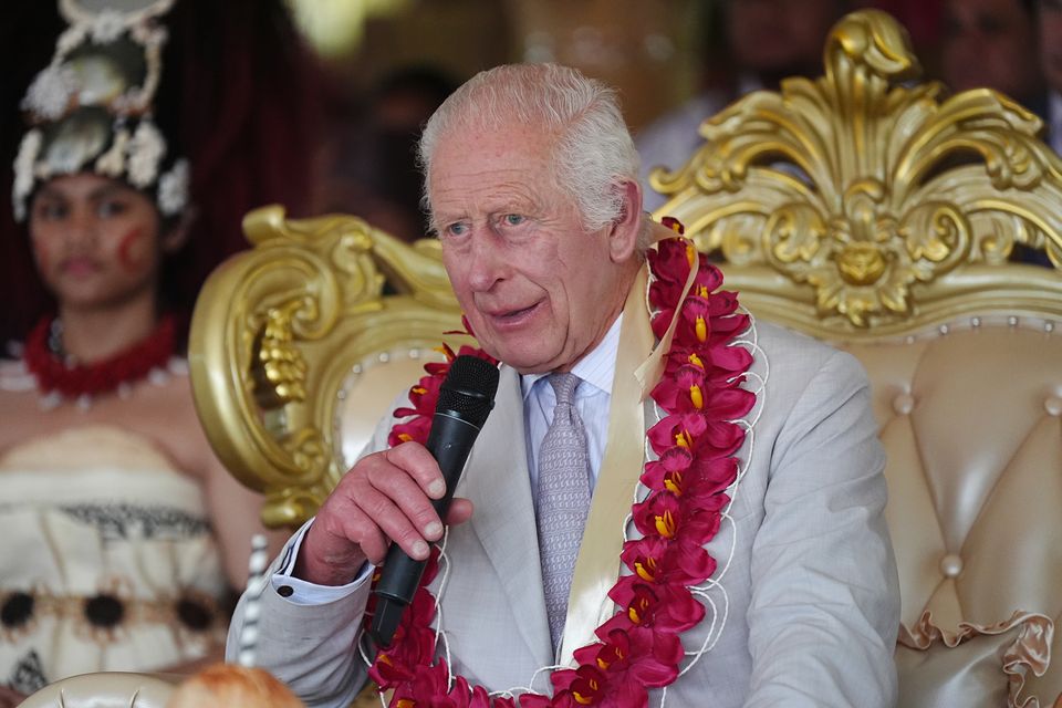 The King speaking during a farewell ceremony (Aaron Chown/PA)