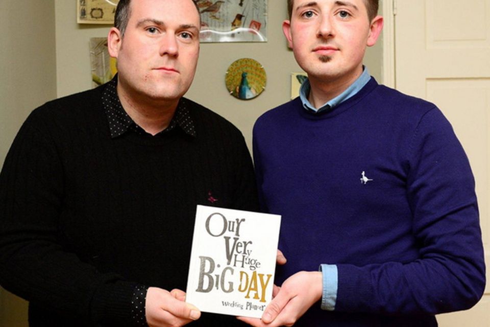 John Kierans and Jonathon Brennan pictured at home in Drogheda . Beulah Print & Design in Drogheda refused to print the invitations to their civil partnership. Picture Ciara Wilkinson