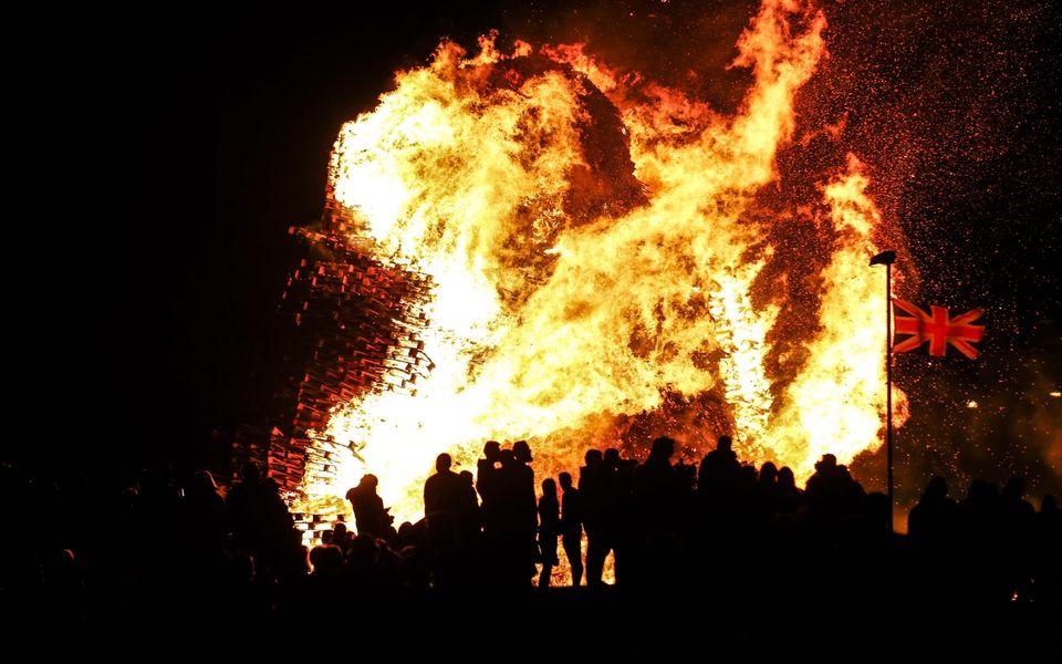 The Lower Shankill bonfire is lit during July 12th celebrations in Belfast , 2016 ( Photo by Kevin Scott / Belfast Telegraph)