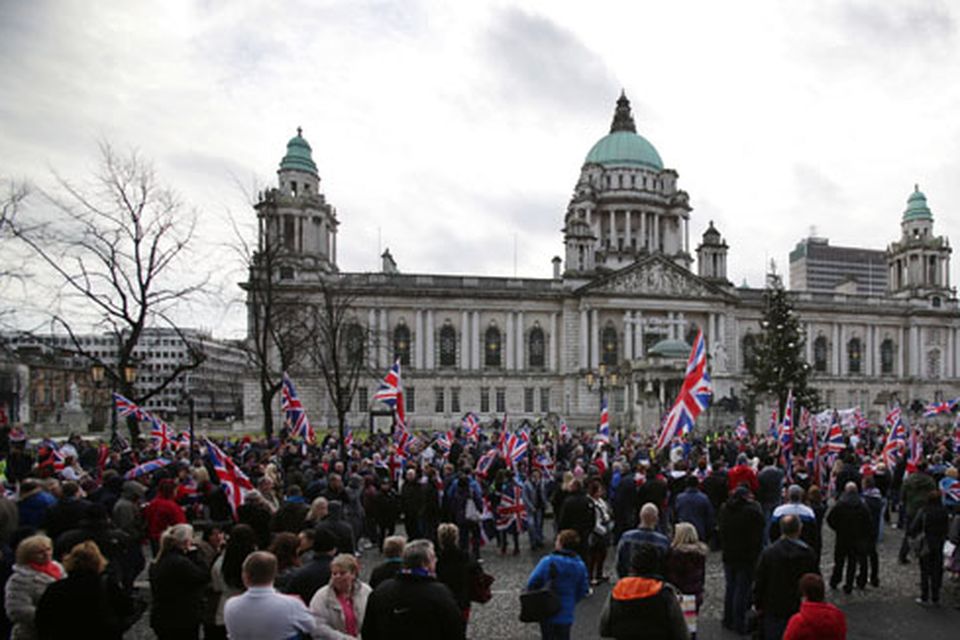 Loyalist protestors converge on Belfast city hall. Picture date: Saturday January 5, 2013