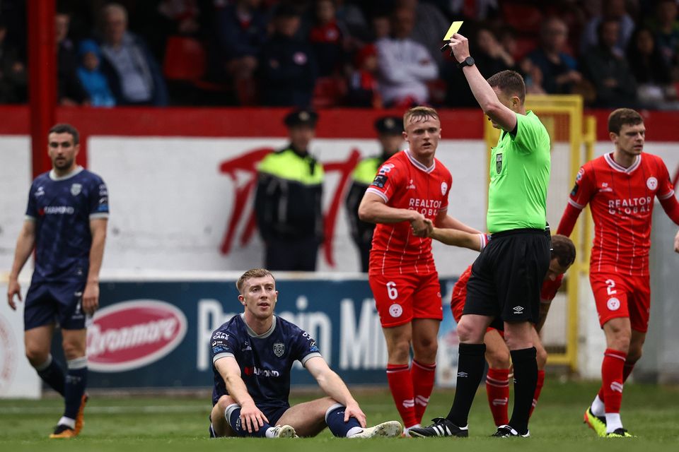 Derry City's Sam Todd was dismissed after a second yellow card