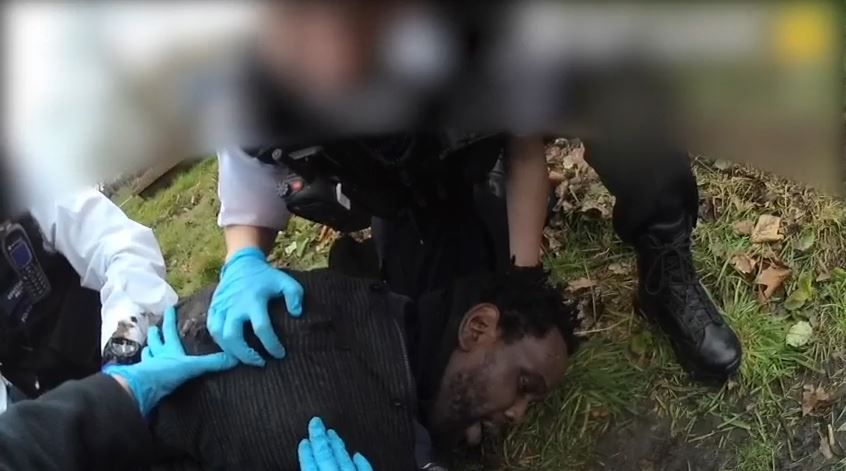 Police body-worn video footage showed Kevin Clarke being restrained by officers (Metropolitan Police/PA)