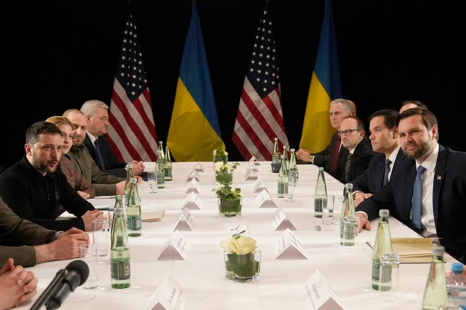 Volodymyr Zelensky and JD Vance during a meeting on the sidelines of the Munich Security Conference (Matthias Schrader/AP)