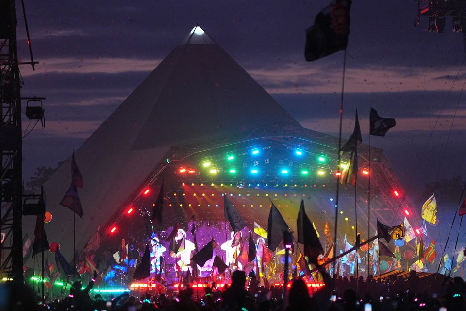 The crowd watching Coldplay performing on the Pyramid Stage at Glastonbury Festival (Yui Mok/PA)