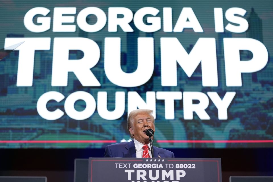 Republican presidential nominee former president Donald Trump speaks at a campaign event in Atlanta, Georgia (Alex Brandon/AP)