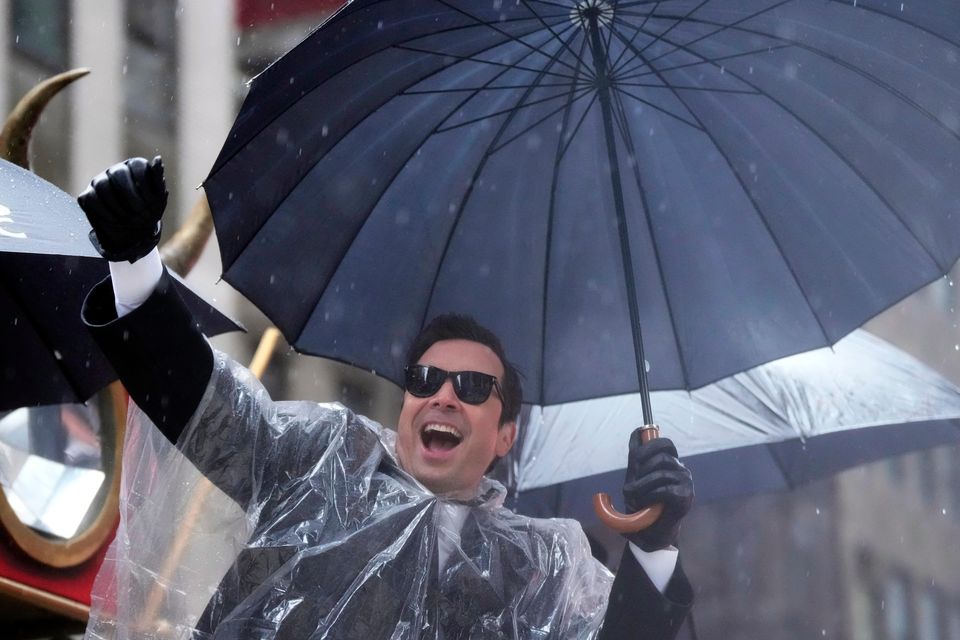 Jimmy Fallon rides a float in the Macy’s Thanksgiving Day Parade (Charles Sykes/Invision/AP)