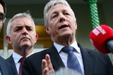 thumbnail: Peter Robinson along with Muslim leaders outside the Islamic Centre in Belfast. Pic Arthur Allison
