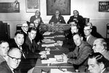 thumbnail: The Ulster Covenant Jubilee Commemoration Committee meet in Unionist Headquarters, Belfast.  Presiding was Mr John Bryans, chairman and Grand Master of the Belfast County Grand Orange Lodge.  Beside him are Mr H Radcliffe (right) and Mr RJ McMullan, general secretary.  8/9/1962