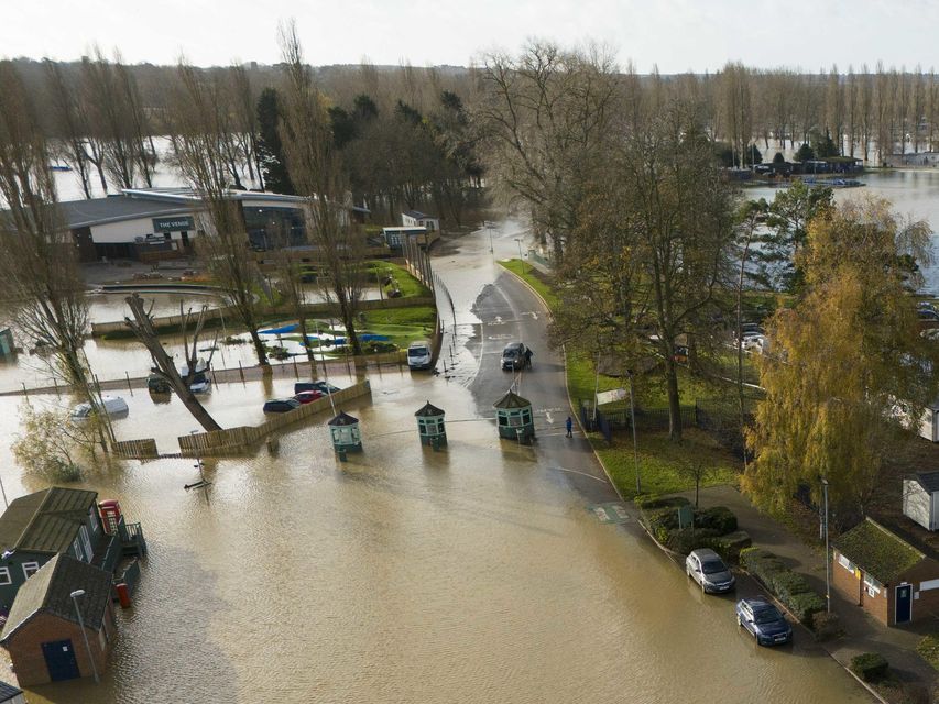 The area around the Billing Aquadrome in Northamptonshire has been flooded (Jordan Pettitt/PA)