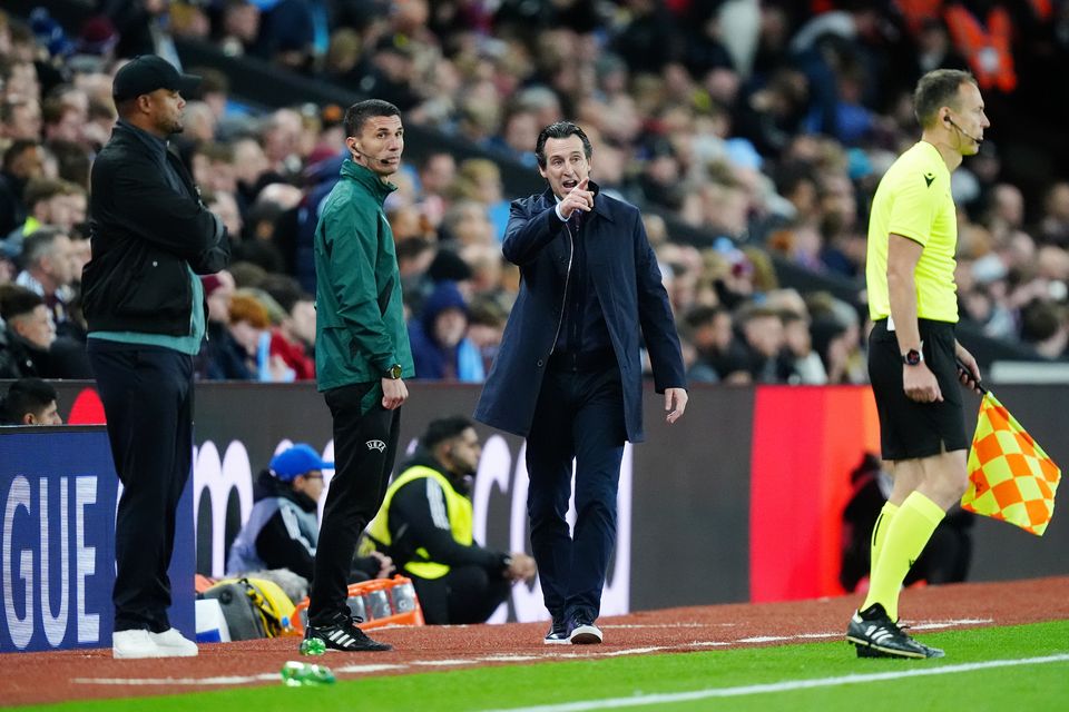 Aston Villa manager Unai Emery, centre right, has seen his side win both of their Champions League games so far (David Davies/PA)