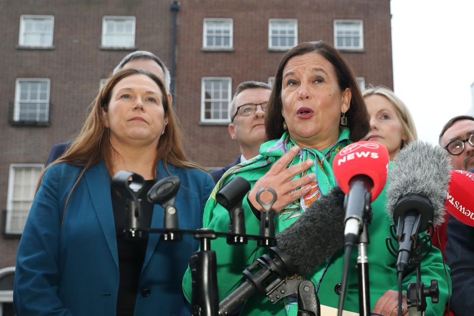 Sinn Fein president Mary Lou McDonald speaking to the media outside Government Buildings (Gareth Chaney/PA)