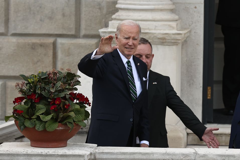 US President Joe Biden arriving to address the Oireachtas Eireann, the Parliament of Ireland, at Leinster House (Liam McBurney/PA)