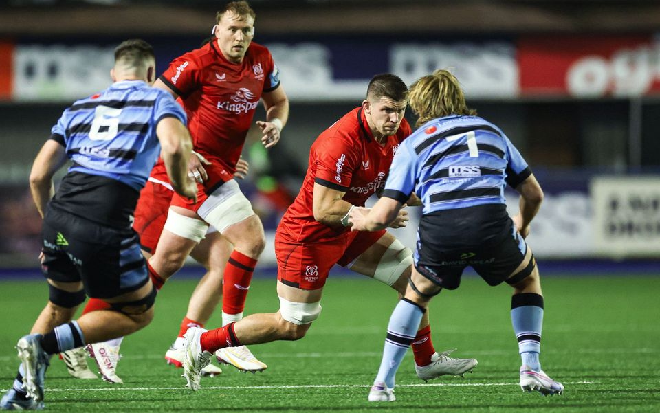 Ulster's Nick Timoney charges forward with the ball during his side's defeat to Cardiff