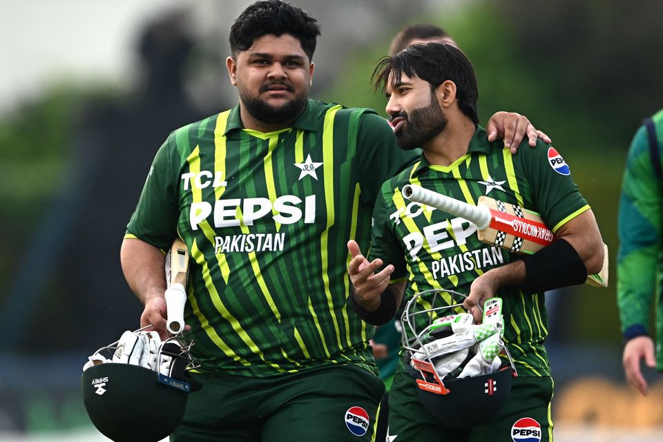 Pakistan players Mohammad Rizwan and Azam Khan following their side's hard-fought victory over Ireland