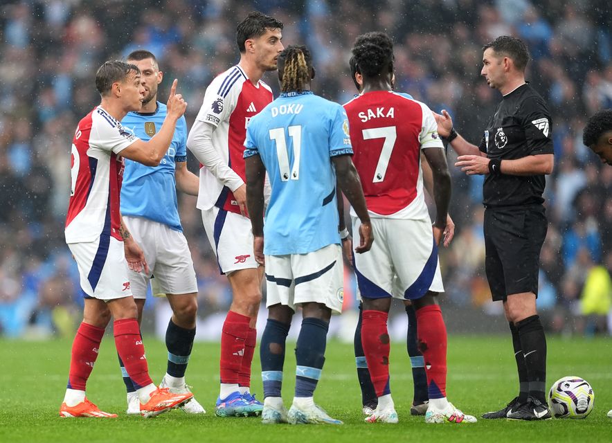 Leandro Trossard’s red card added to the controversy in Arsenal’s clash with Manchester City (Martin Rickett/PA)