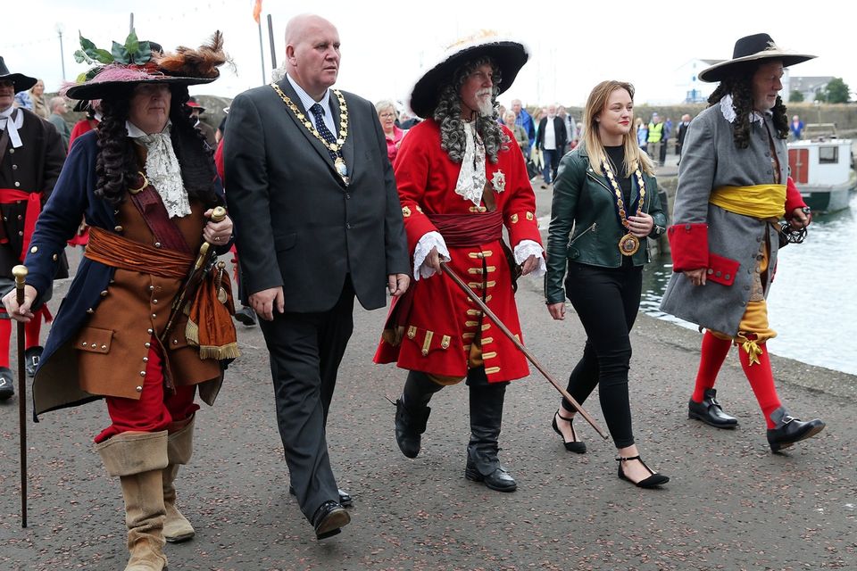 Press Eye - Belfast - Northern Ireland  - 13th July 2017 - 

Brian Dawson dressed as King William takes part in the re-enactment of the Siege of Carrickfergus Castle and the landing of King William at Castle Green, Carrickfergus. The event included re-enactment groups from across the Northern Oteland, all dressed in period costume followed by a Pageantry parade to meet King William upon his landing at Carrick Harbour.Ê

Photo by Kelvin Boyes / Press Eye.