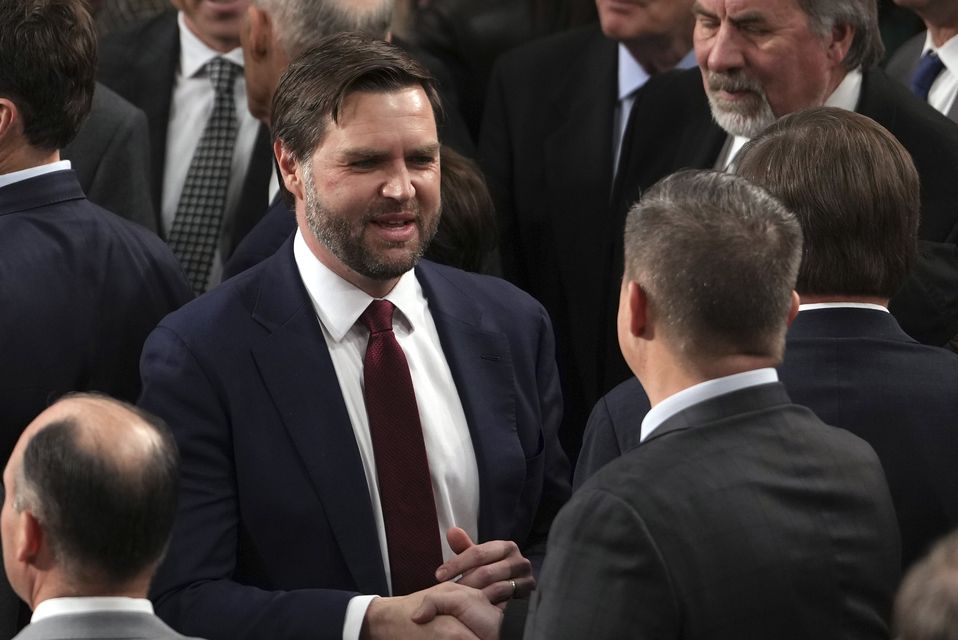 Vice President-elect JD Vance is congratulated after a joint session of Congress confirmed the Electoral College votes, affirming President-elect Donald Trump’s victory (Matt Rourke/AP)