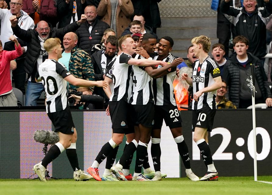 Alexander Isak celebrates the winner with team-mates (Owen Humphresys/PA)