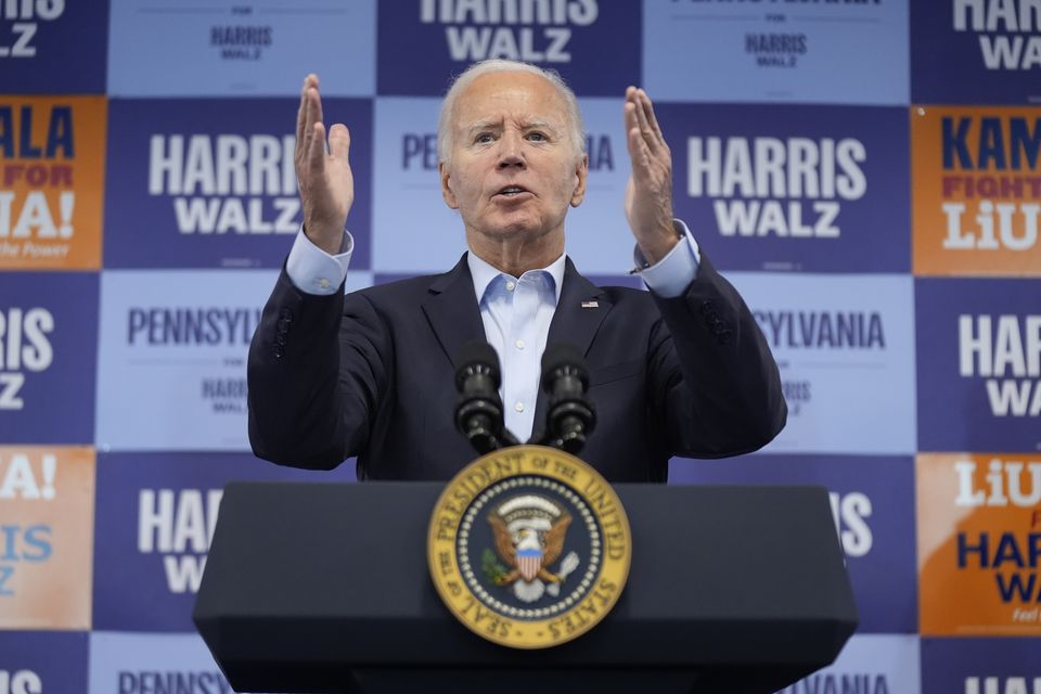 President Joe Biden speaks at an election campaign event in Pittsburgh (Manuel Balce Ceneta/AP)