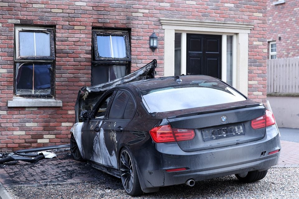 Cars burnt out  in Armagh. Credit: Press Eye