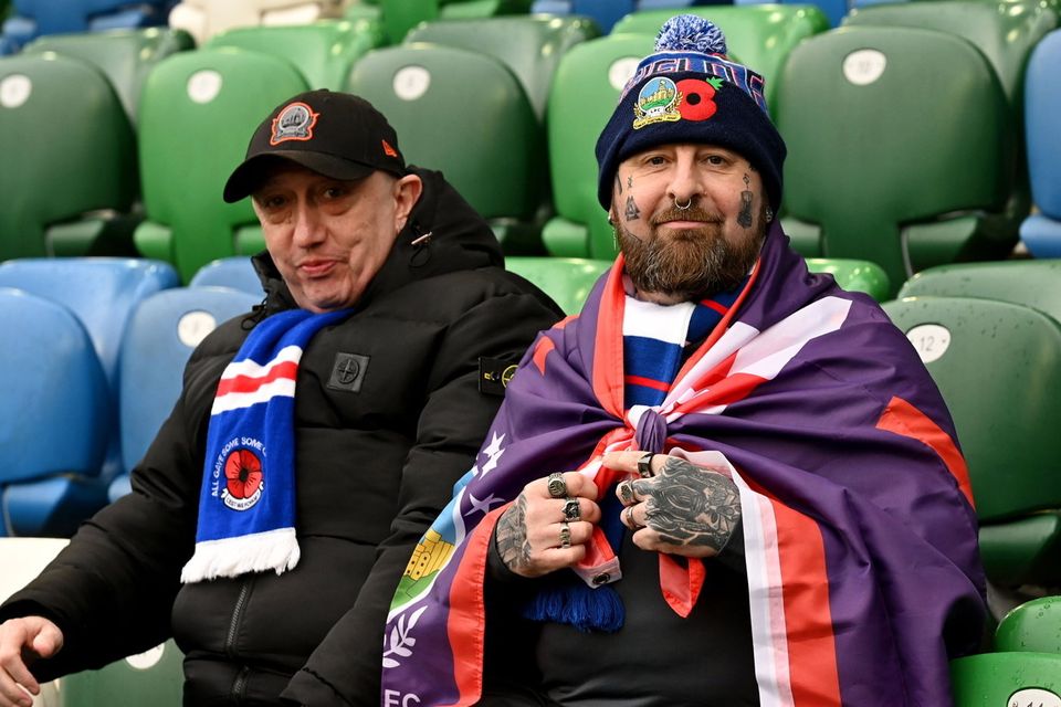4th May  2024
Clearer Water Irish Cup  final  between Linfield  and Cliftonville at the National Stadium.

Linfield fans pictured before todays game 


Mandatory Credit INPHO/Presseye/Stephen Hamilton
