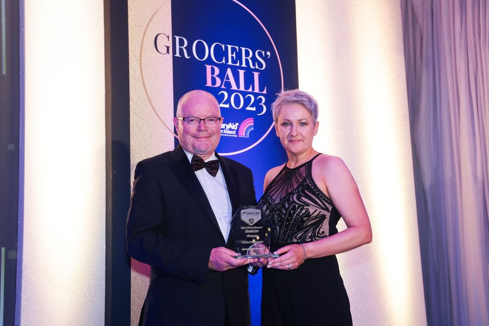 Grainne Moody of Invest NI presents the Best Export Marketing award to Michael Morris of Hinch Distillery at the Belfast Telegraph Grocer Marketing Awards last year